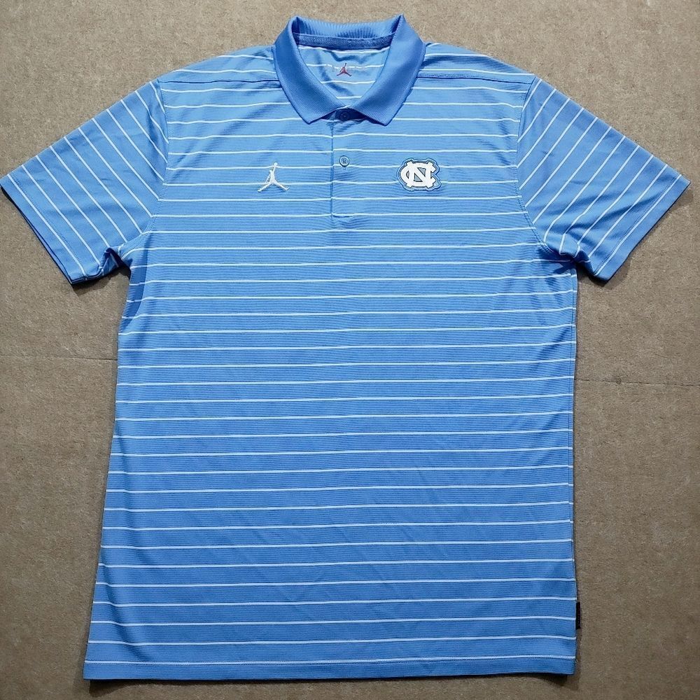 Jordan Blue North Carolina Striped On Field Polo Dri-Fit Shirt -B - Picture 2 of 6